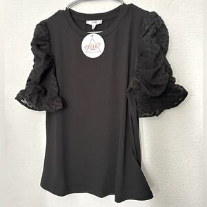 E&M Black Puff Sleeve Ruffled Blouse Size L